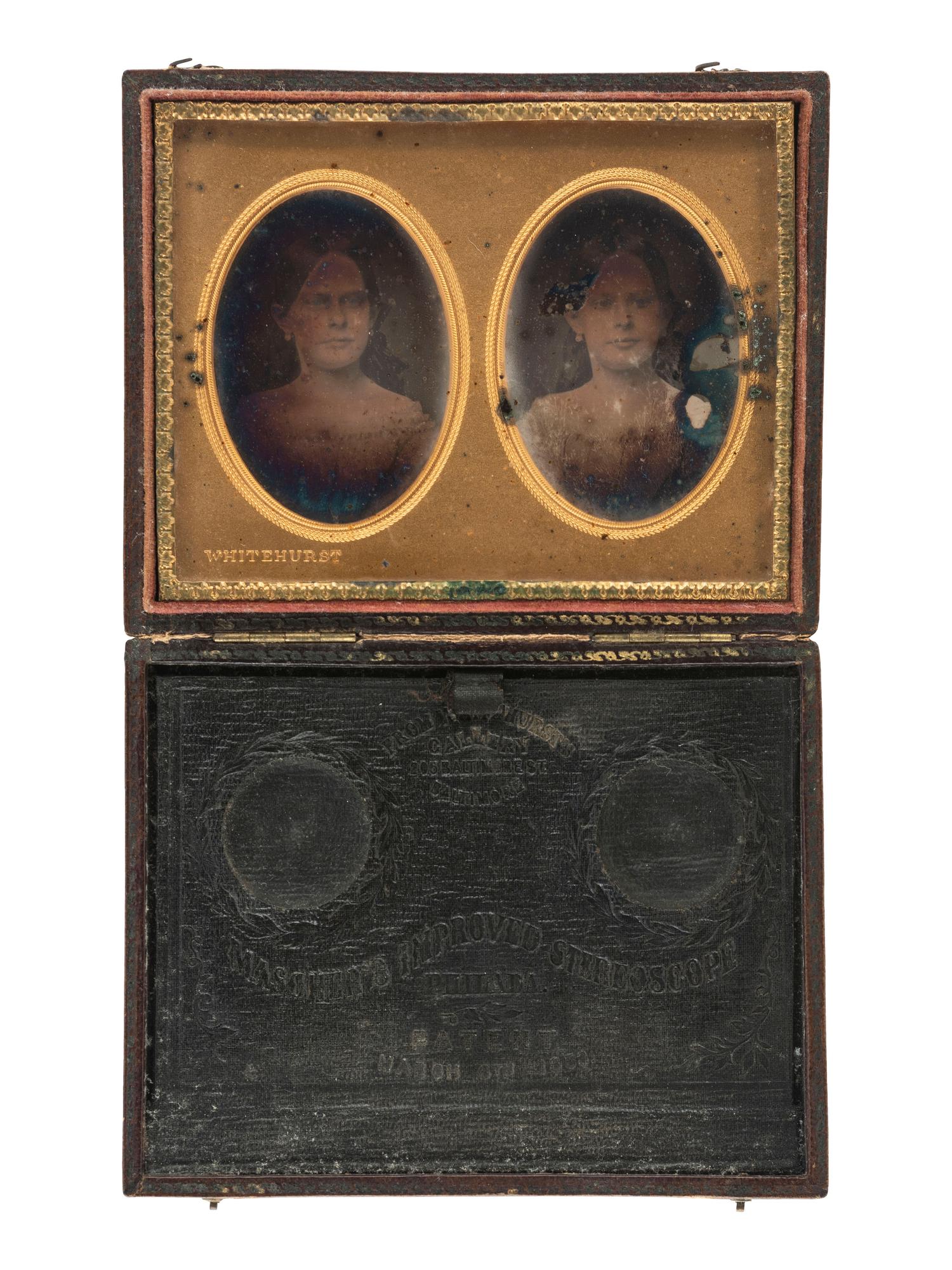 [EARLY PHOTOGRAPHY]. A pair of stereodaguerreotypes in Mascher cases, including an example by Whitehurst.