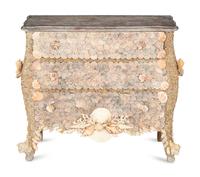 A Shellwork Encrusted-Bombe Form Commode
