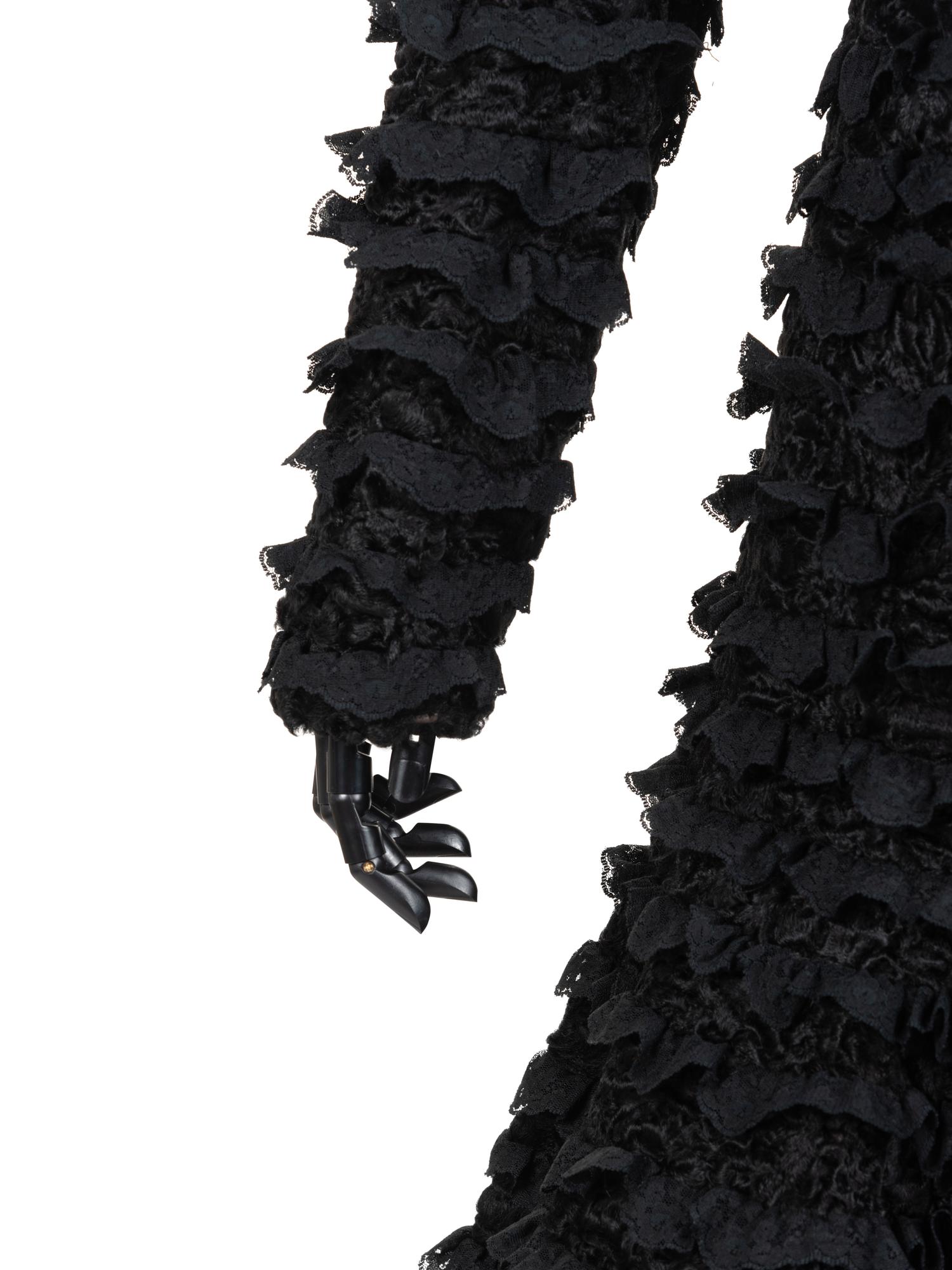 Unlabeled Lamb Fur Coat with Horizontal Bands of Lace