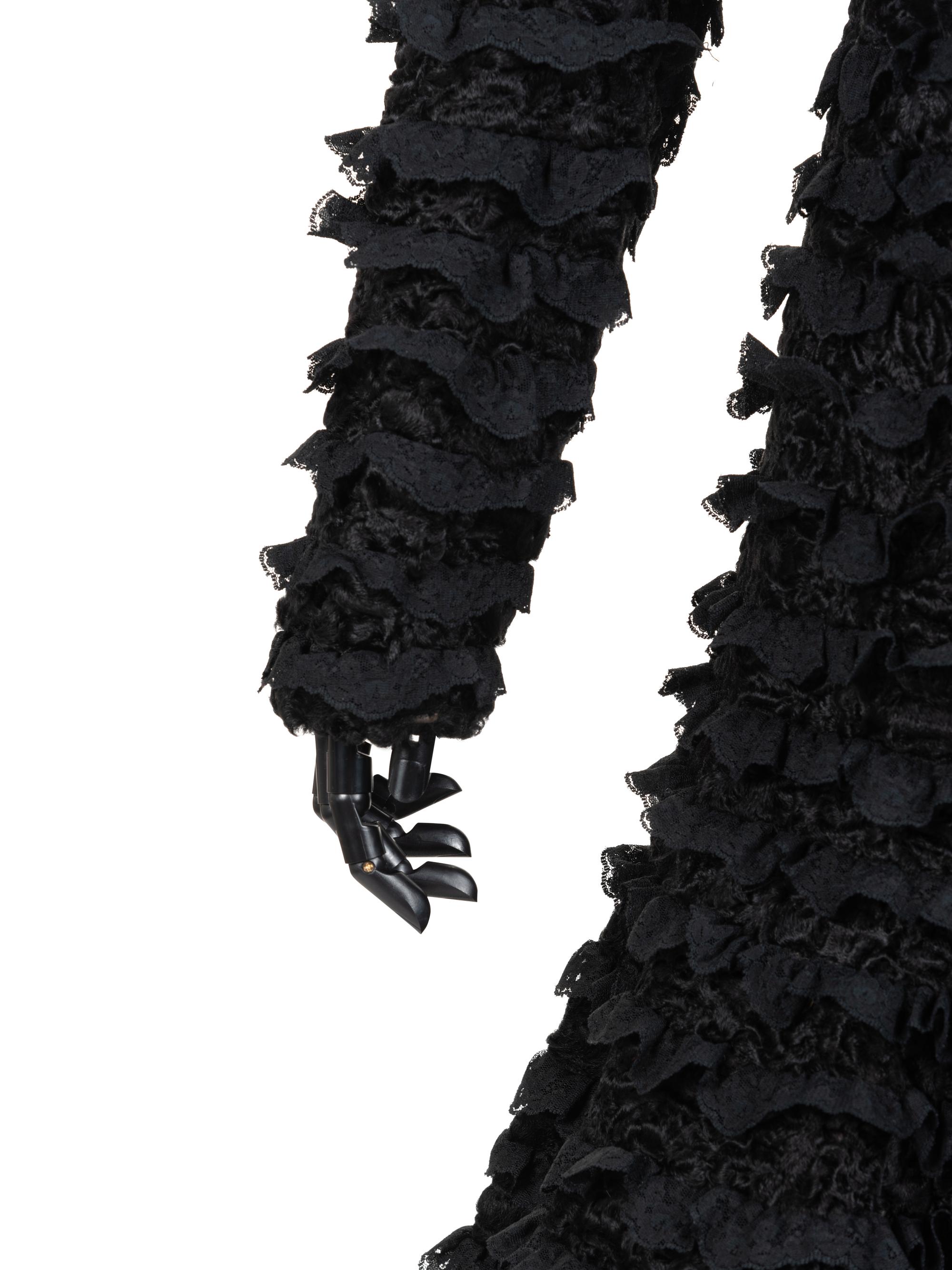 Unlabeled Lamb Fur Coat with Horizontal Bands of Lace