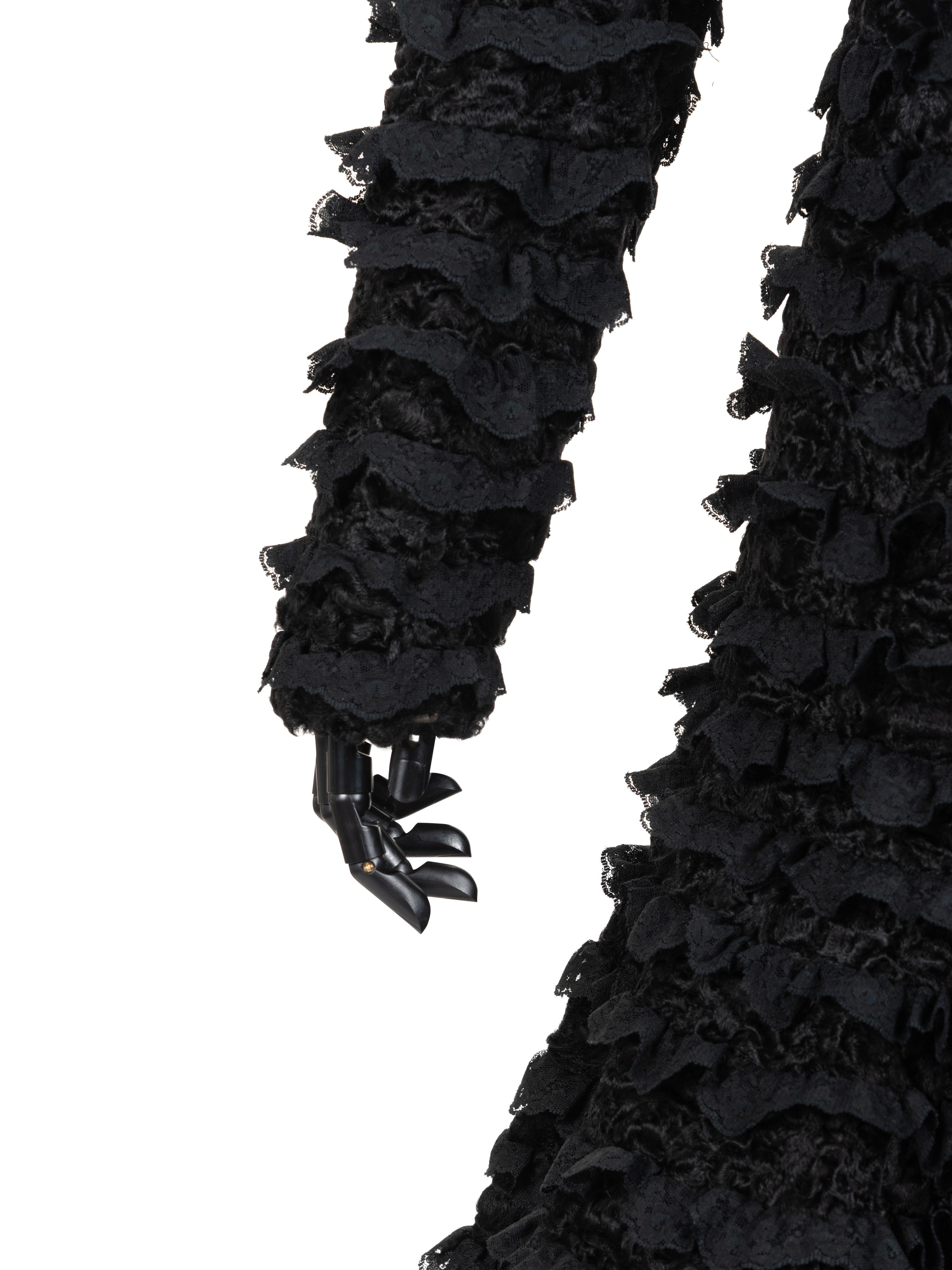 Unlabeled Lamb Fur Coat with Horizontal Bands of Lace