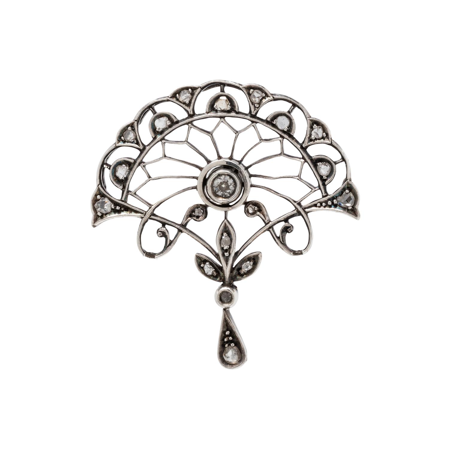 ANTIQUE, SILVER-TOPPED GOLD AND DIAMOND BROOCH