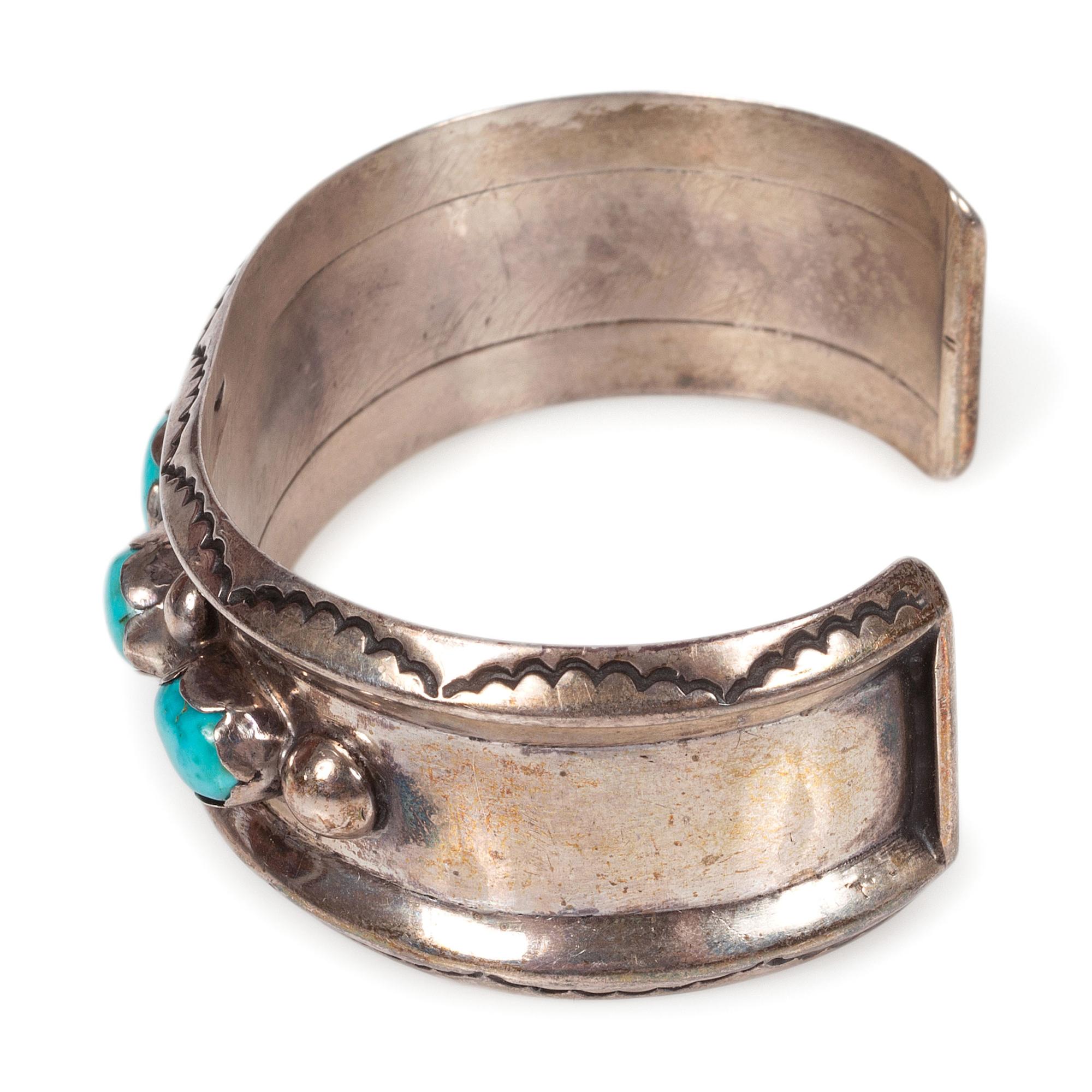 Silver Cuff Bracelet, with a Row of Turquoise Cabochons