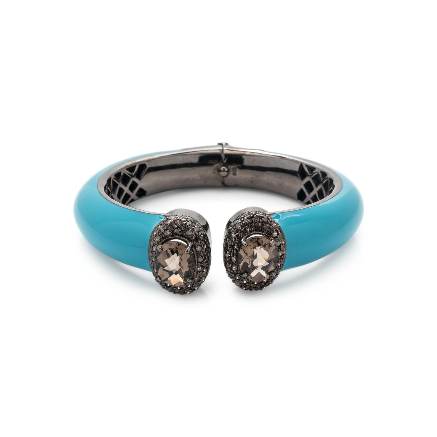SMOKY QUARTZ AND ENAMEL CUFF BRACELET