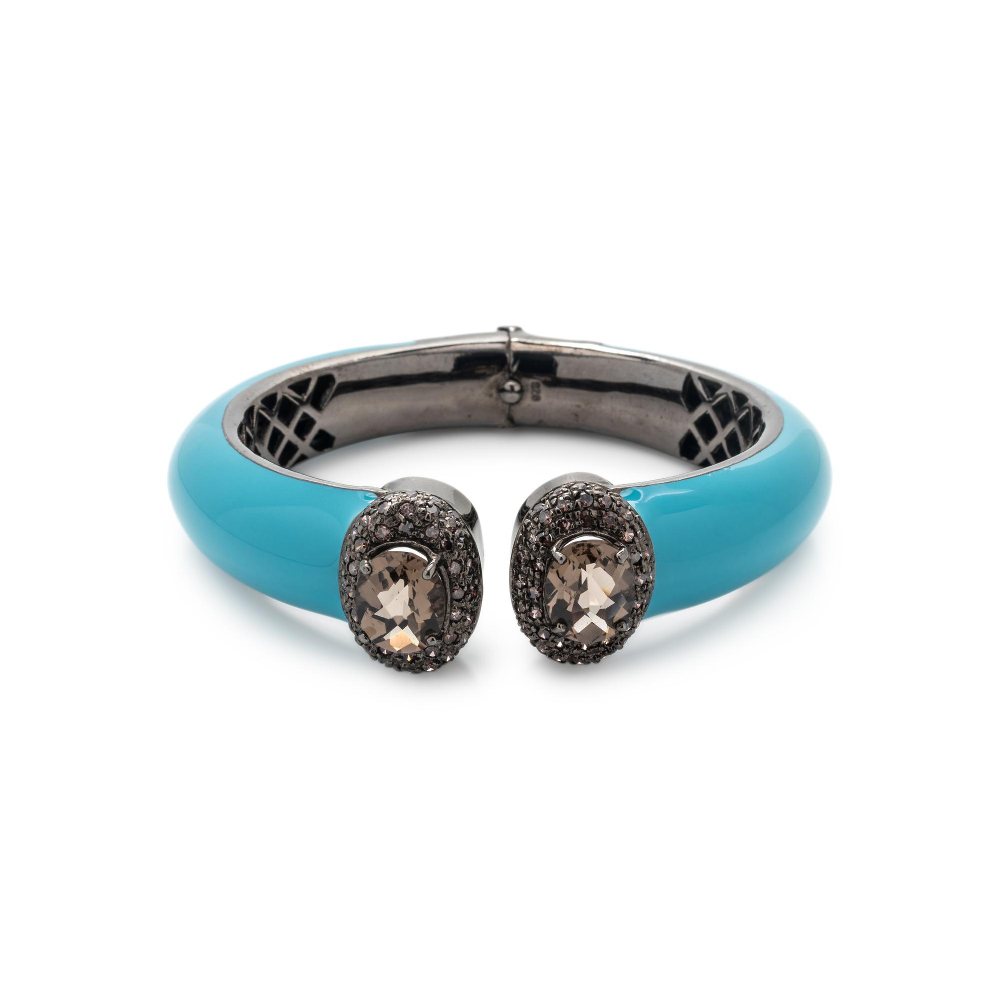 SMOKY QUARTZ AND ENAMEL CUFF BRACELET