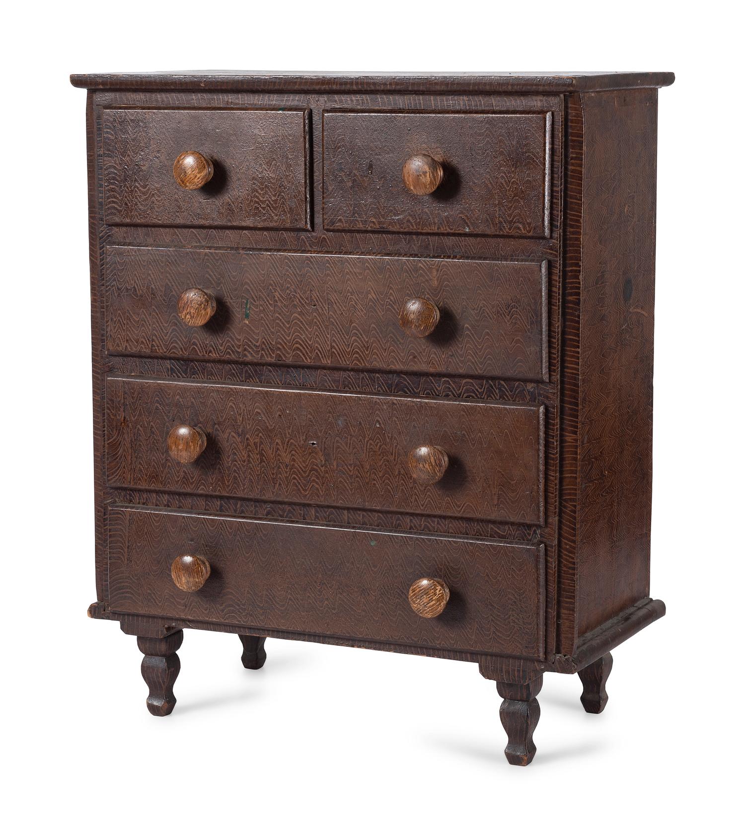A Federal Five-Drawer Miniature Grain-Painted Chest of Drawers