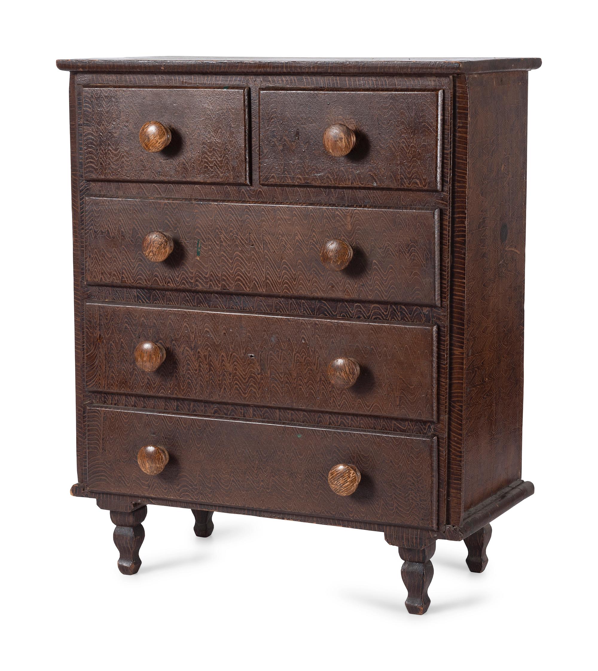 A Federal Five-Drawer Miniature Grain-Painted Chest of Drawers