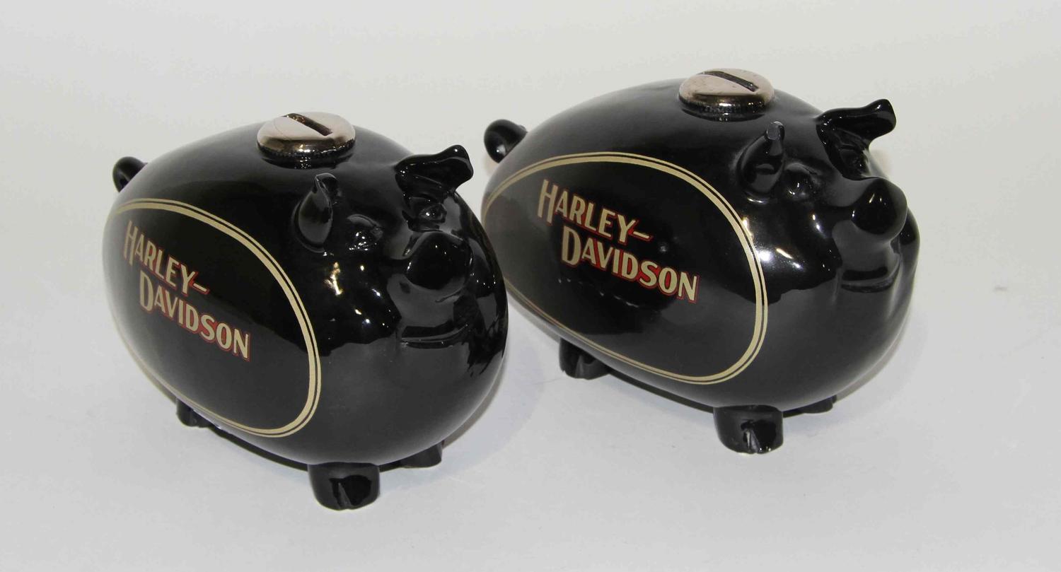 A Pair of Haeger Pottery Piggy Banks Height of tallest 7 1/4 inches.