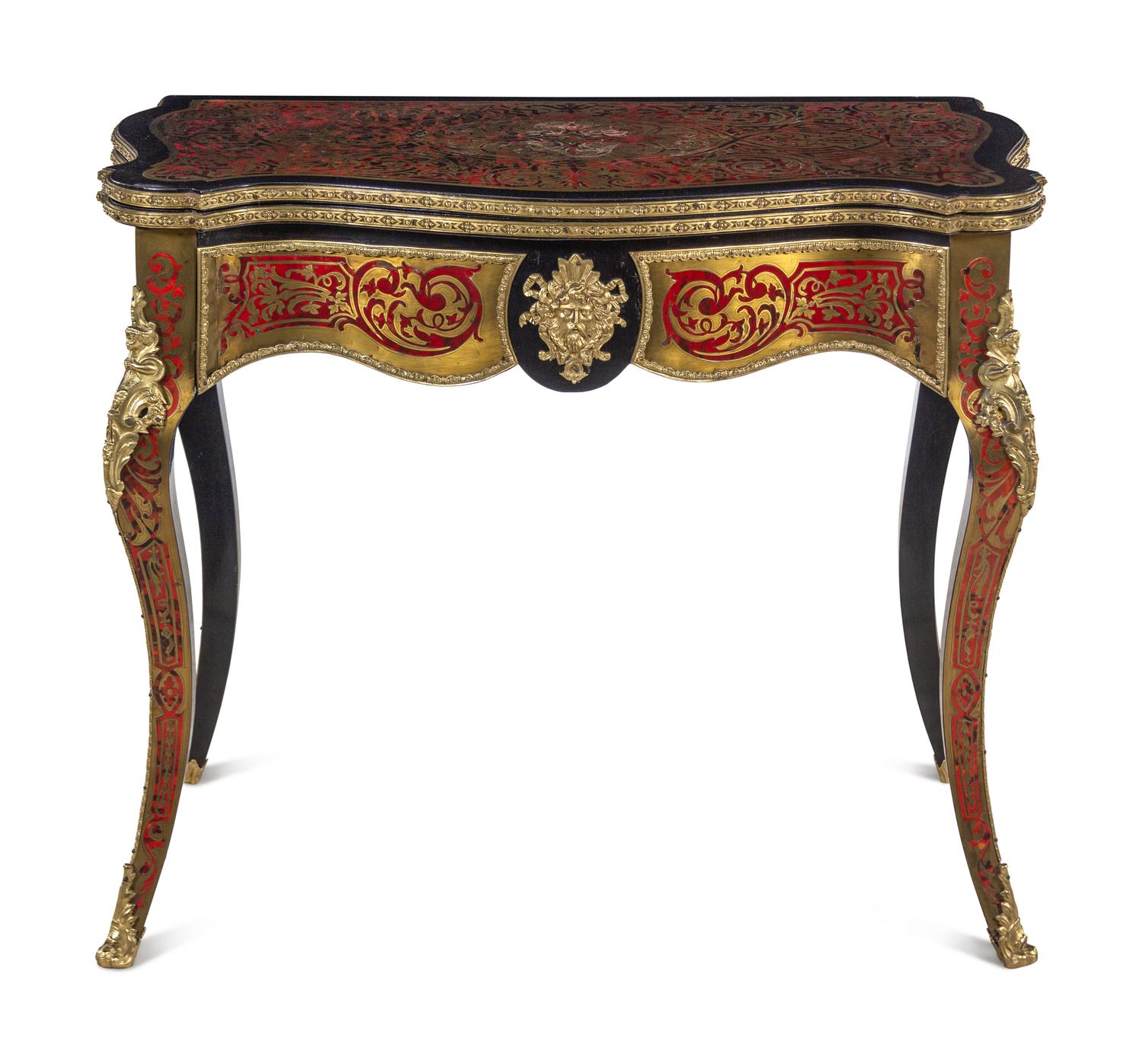 A Napoleon III Style Gilt Bronze Mounted Boulle Marquetry Flip-Top Table