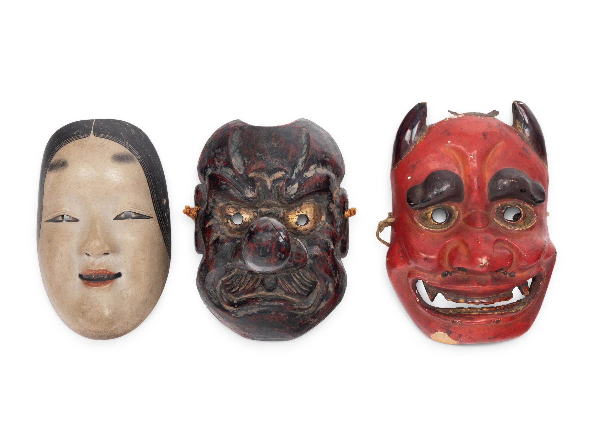 Three Japanese Wood Noh Masks