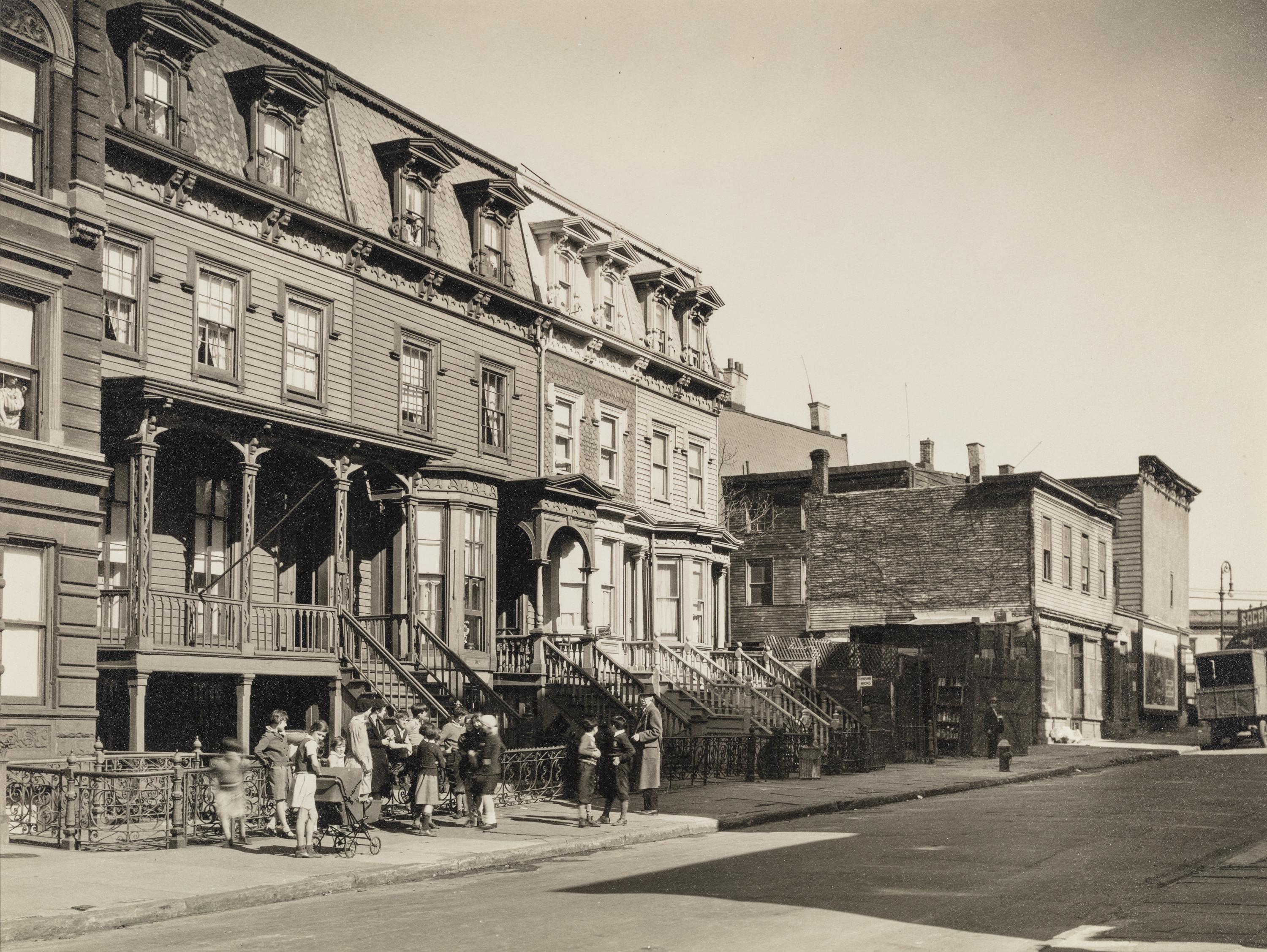 Berenice Abbott (1898-1991) Untitled, New York (Children and brownstones), c. 1935