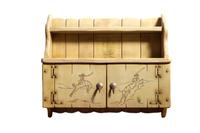 Western Wall Mounted Painted Yellow Cabinet, Western Frontier Furniture by Paul Hathaway Height 27 x width 31 1/2 x depth 8 1/2 inches