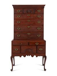 A Queen Anne Fan-Carved Cherrywood Flat-Top High Chest