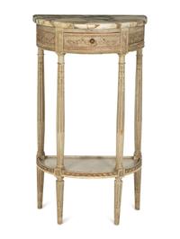 A Louis XVI Style Grey-Painted Demilune Marble-Top Console Table