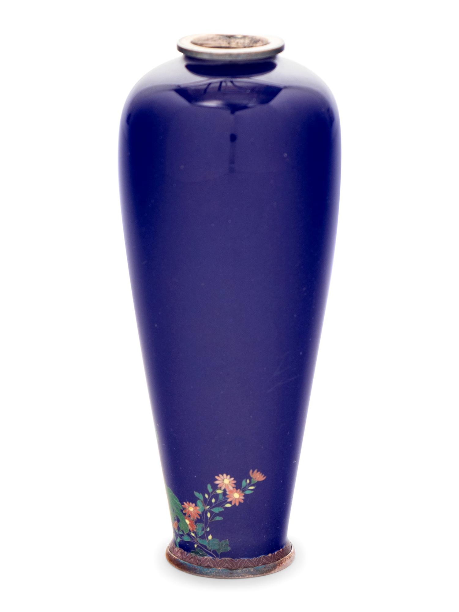 A Fine Blue Ground Cloisonné 'Chrysanthemum' Vase