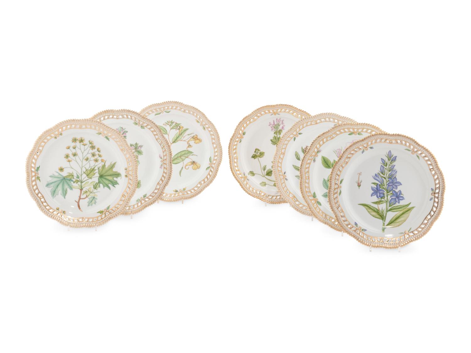 A Set of Seven Royal Copenhagen Flora Danica Reticulated Porcelain Dinner Plates