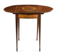 A George III Burlwood and Satinwood Pembroke Table Height 27 3/4 x width 26 7/8 x depth 17 3/8 inches (closed). — LATE 18TH CENTURY
