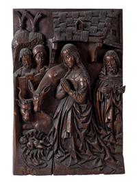 A Franco-Flemish Carved Chestnut Relief Panel Depicting the Adoration of the Christ Child