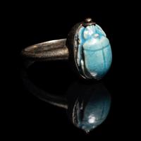 An Egyptian Faience Scarab Ring