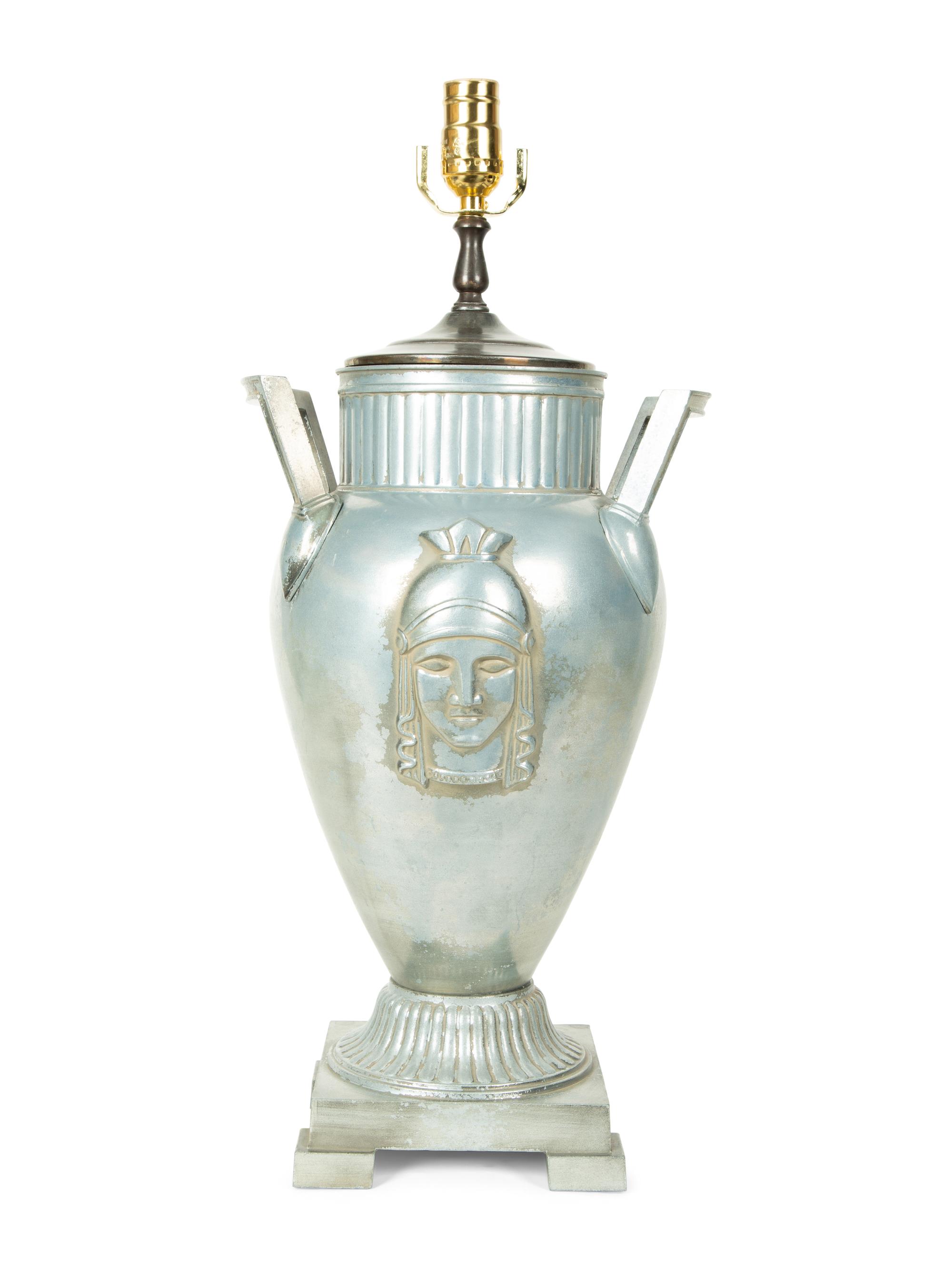 An Art Deco Style Cast Metal Urn Mounted as a Lamp — 20TH CENTURY