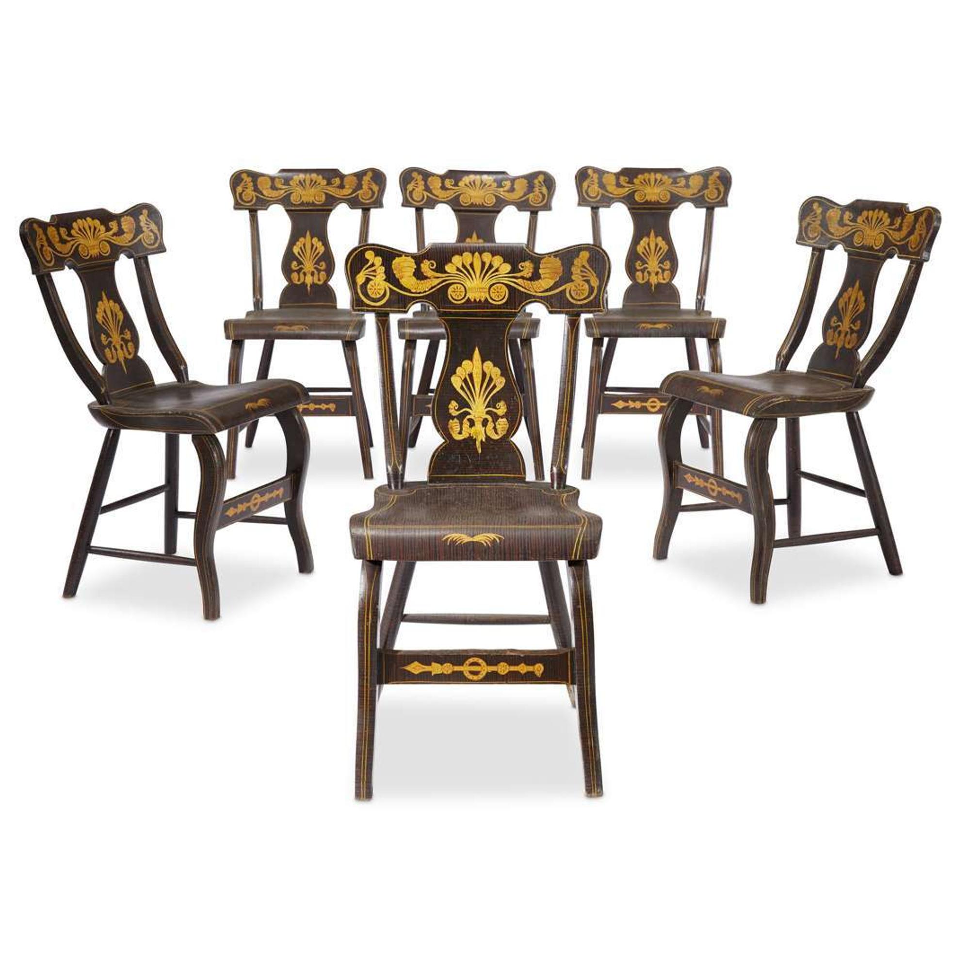 Set of six grain-painted and stencil-decorated fancy chairs Mid-Atlantic States, circa 1830