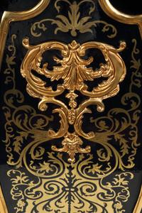 A Pair of Louis XV Style Gilt Bronze Mounted Boulle Marquetry Marble-Top Pedestals