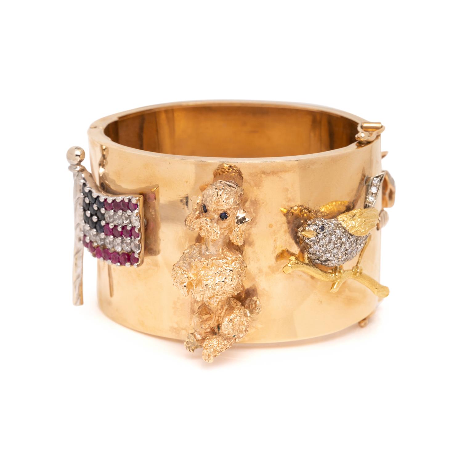 YELLOW GOLD CHARM BANGLE BRACELET