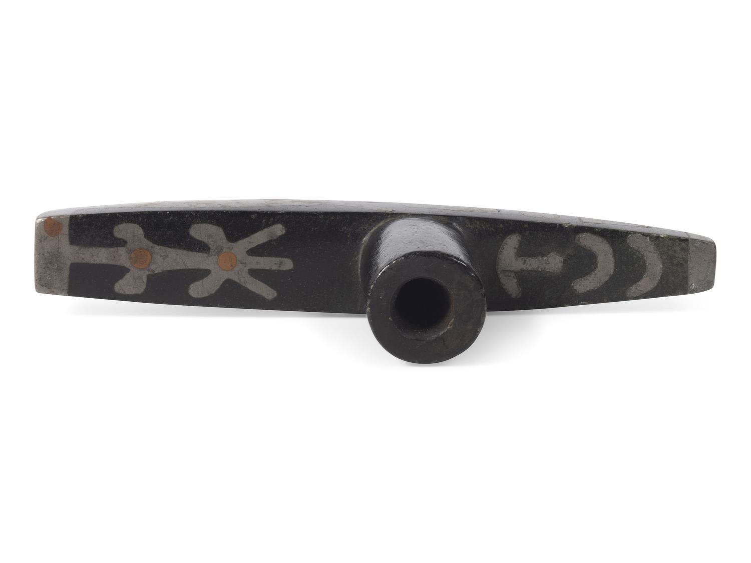 Great Lakes Steatite Pipe Bowl, with Catlinite and Lead Inlay