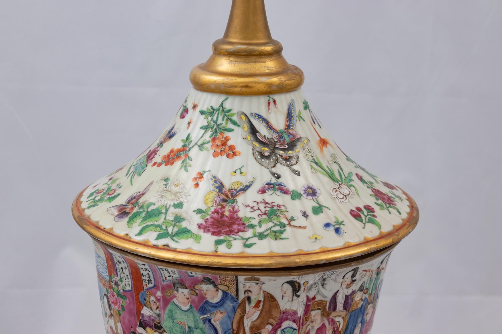 A Pair of Large Chinese Famille Rose Porcelain Covered Urns