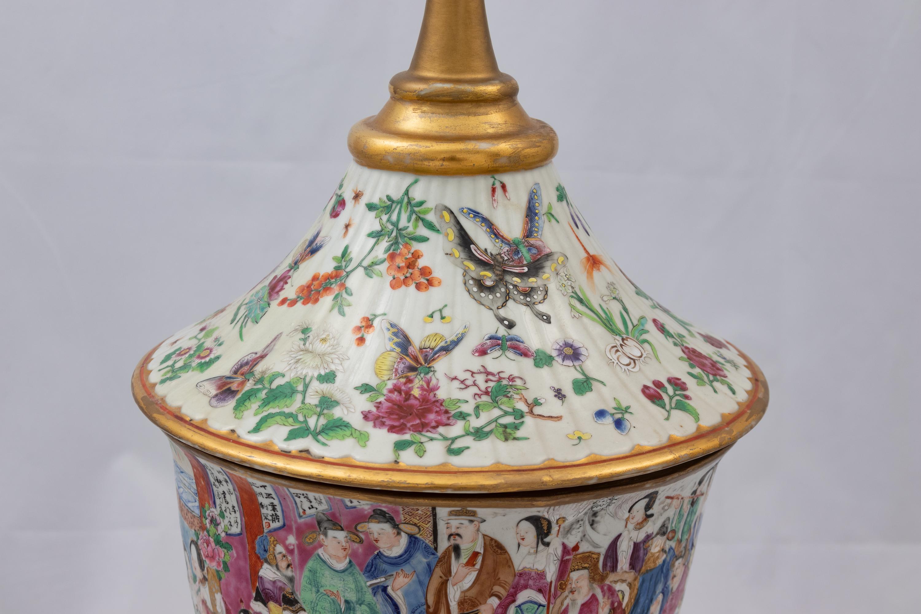 A Pair of Large Chinese Famille Rose Porcelain Covered Urns