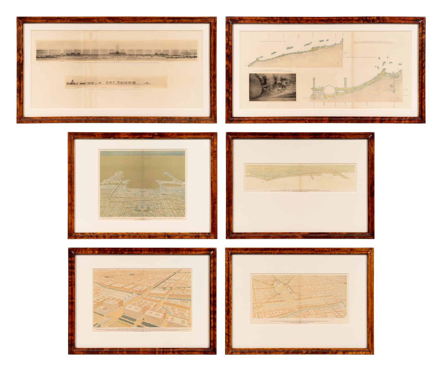 [CHICAGO]. BURNHAM, Daniel. A group of 6 prints and elevations from Burnham's Plan of Chicago , published by the Commercial Club of Chicago, 1909.