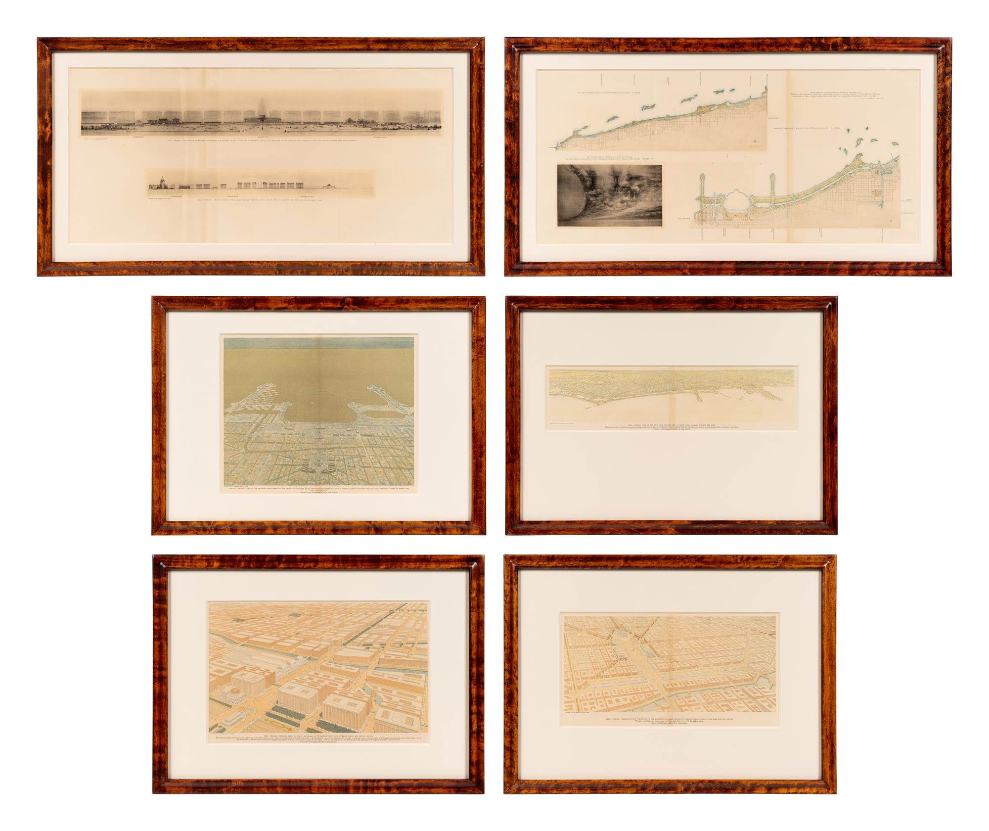 [CHICAGO]. BURNHAM, Daniel. A group of 6 prints and elevations from Burnham's Plan of Chicago , published by the Commercial Club of Chicago, 1909.