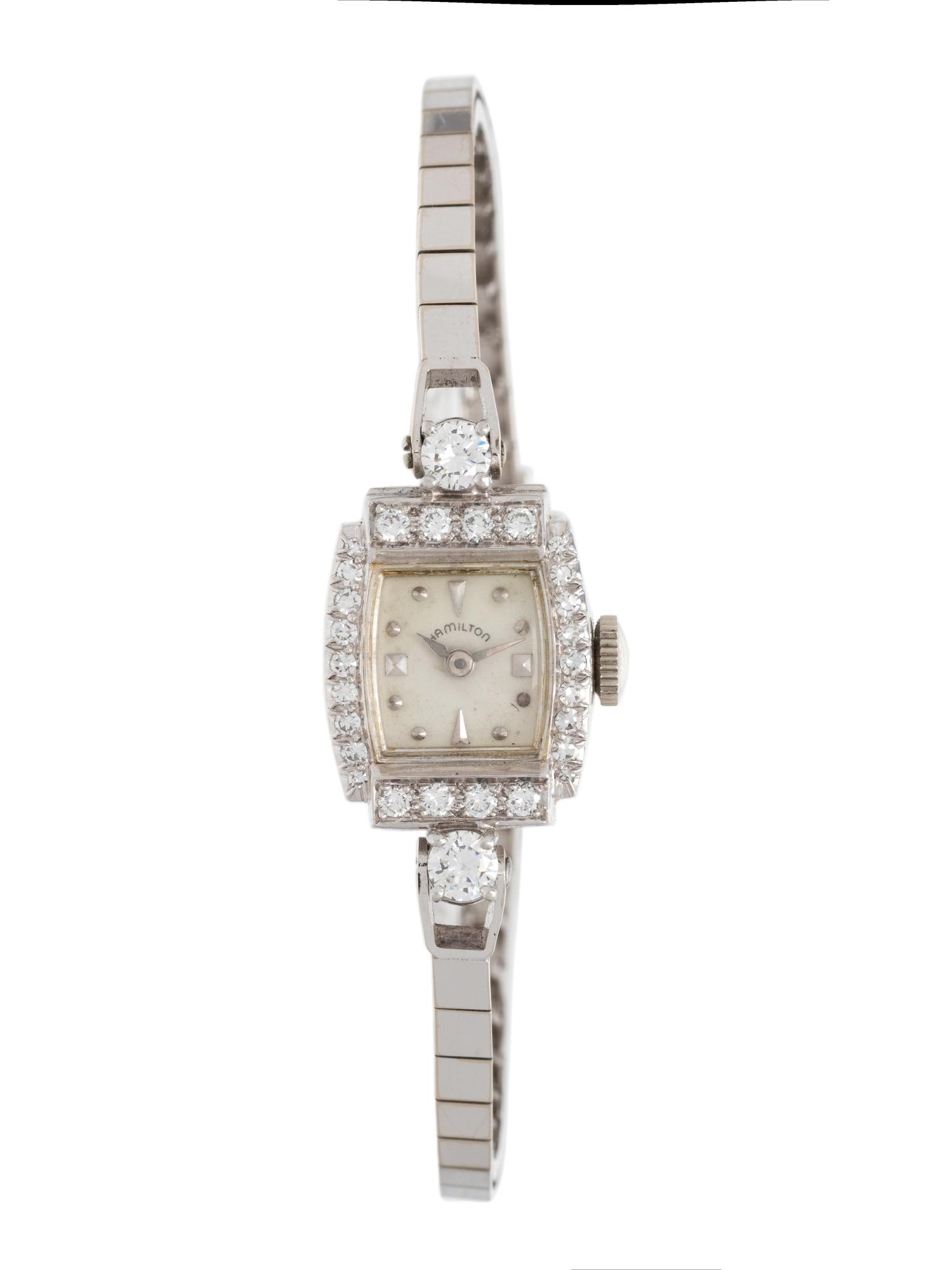 HAMILTON, PLATINUM AND DIAMOND WATCH