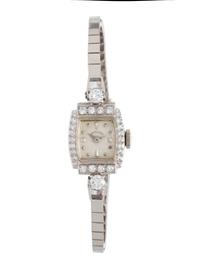 HAMILTON, PLATINUM AND DIAMOND WATCH