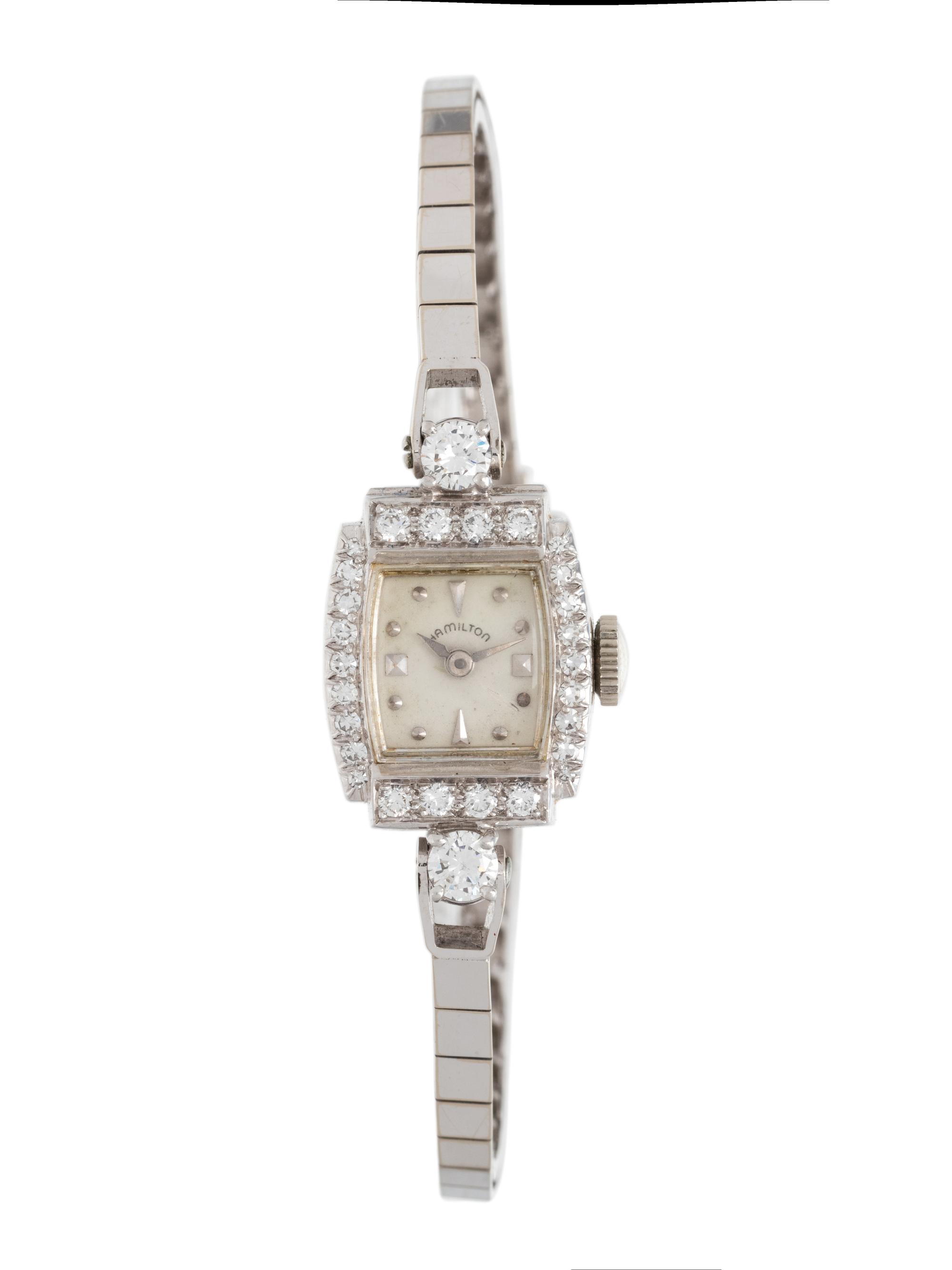 HAMILTON, PLATINUM AND DIAMOND WATCH