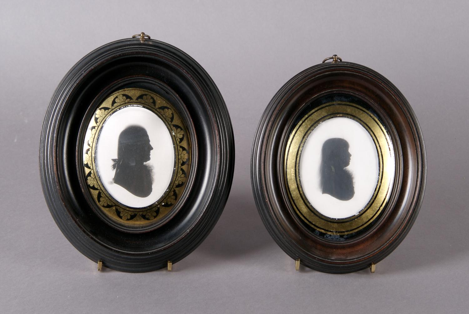 A Group of Two Framed Silhouettes, Attributed to John Miers, Height of tallest frame 8 inches.