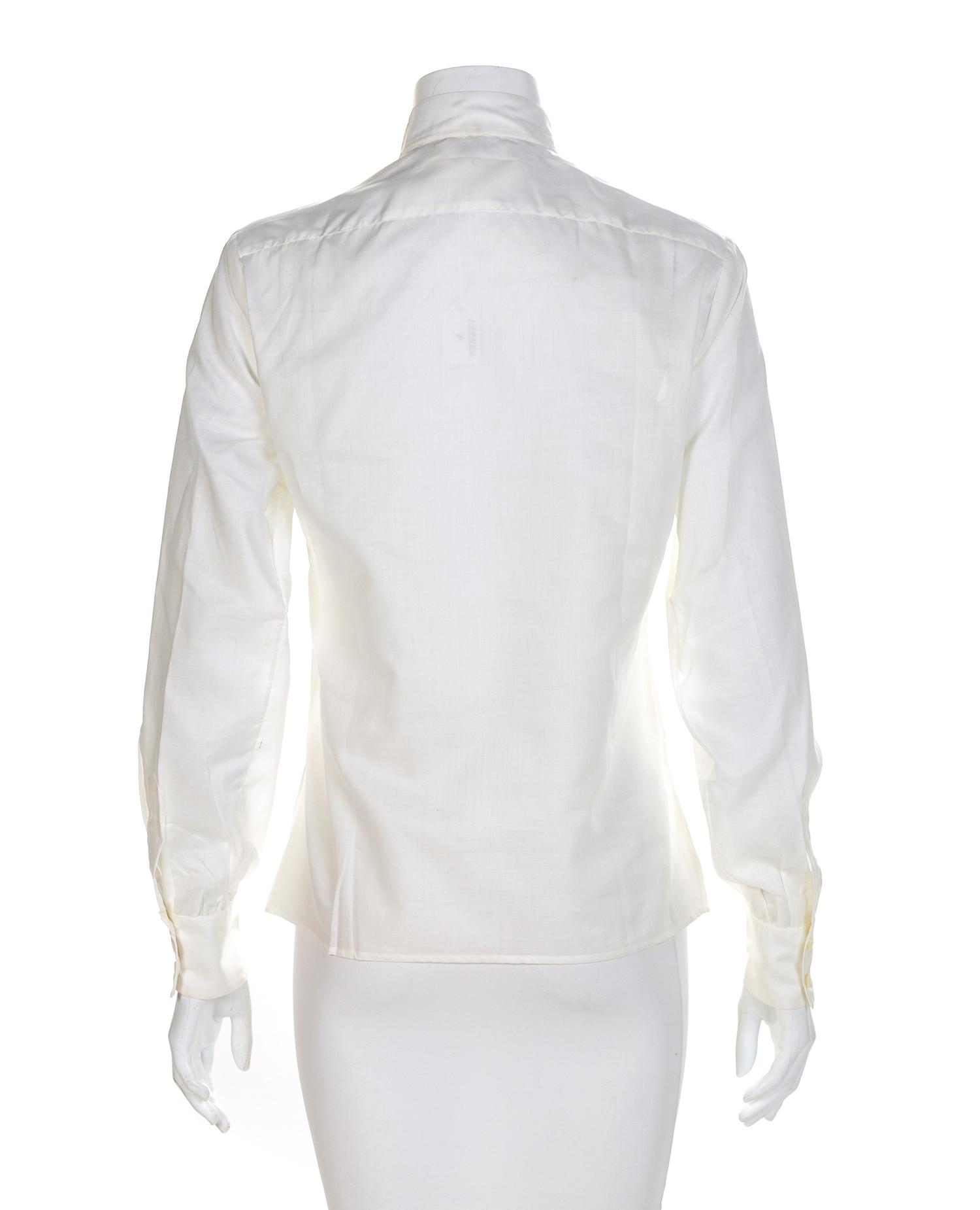 Saint Laurent Rive Gauche White Cotton Button-Up Blouse, 1980-90s Size label: 40/10