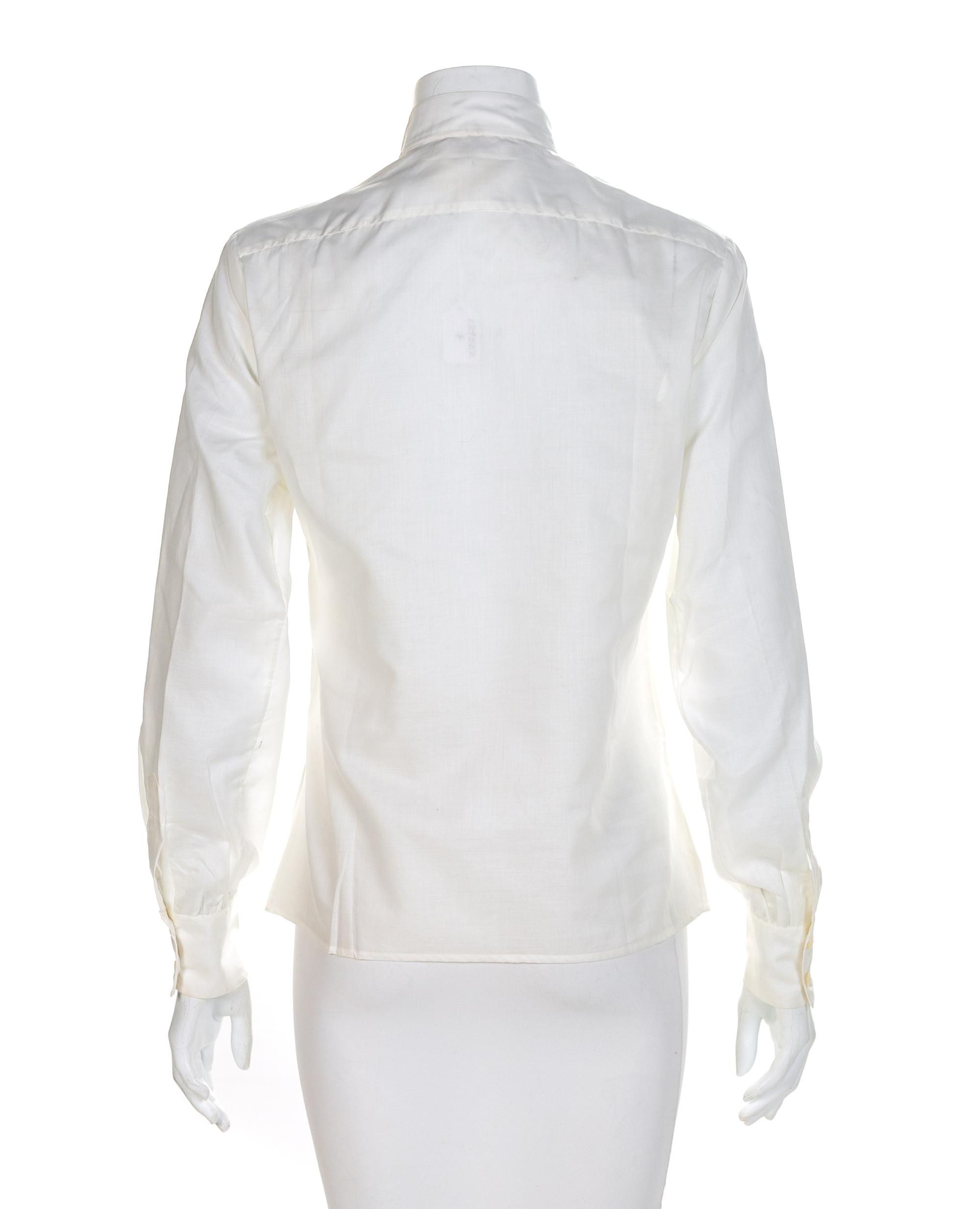 Saint Laurent Rive Gauche White Cotton Button-Up Blouse, 1980-90s Size label: 40/10