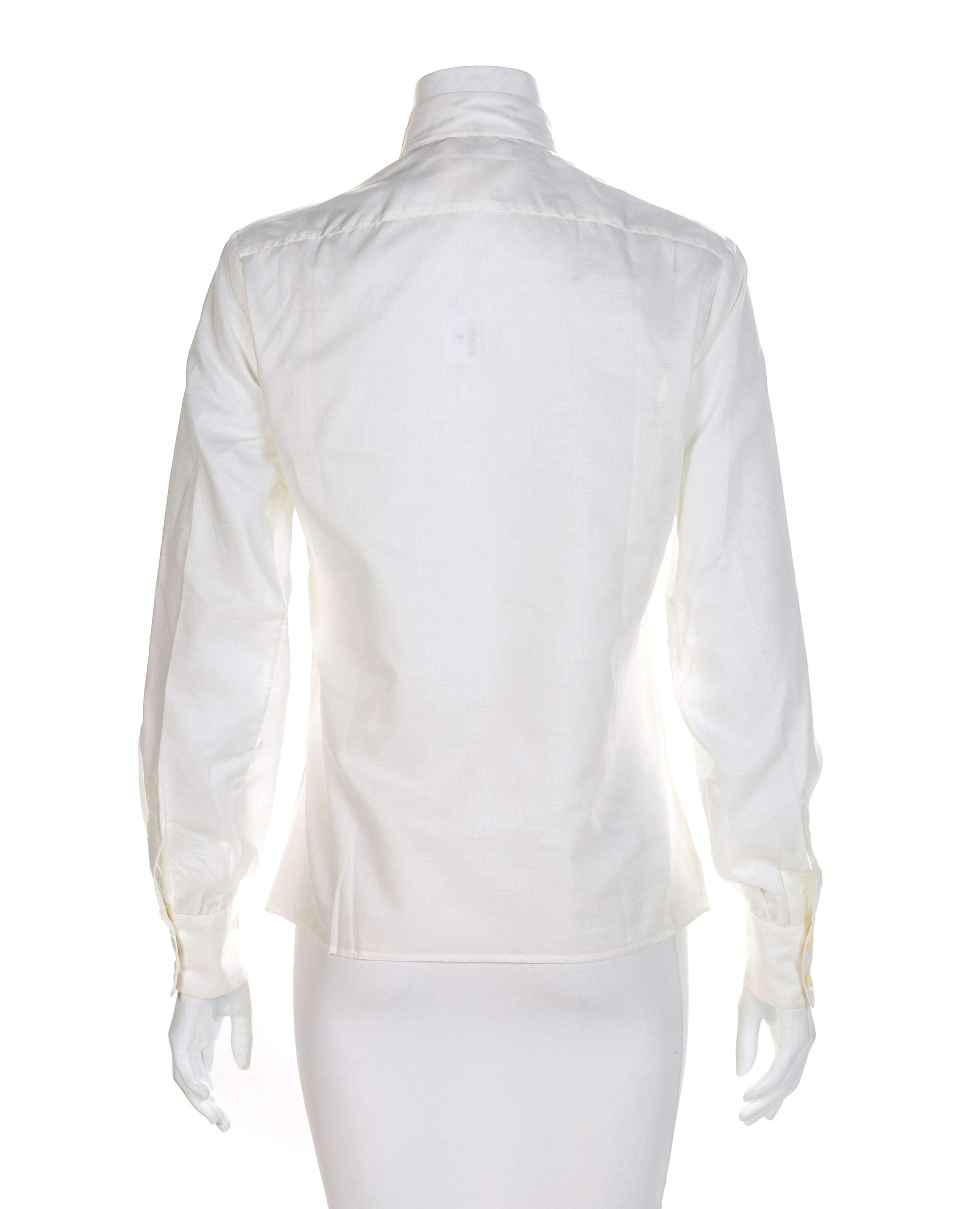 Saint Laurent Rive Gauche White Cotton Button-Up Blouse, 1980-90s Size label: 40/10
