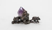 A Silver and Quartz Model of Wombats Width 5 1/4 inches.