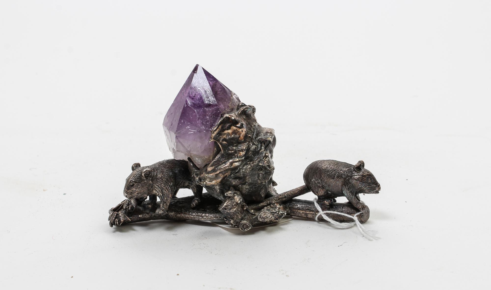 A Silver and Quartz Model of Wombats Width 5 1/4 inches.