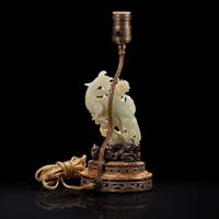 A Chinese jade figure of a phoenix mounted as a lamp 玉凤鸟镶嵌台灯 The jade 18th/early 19th century ??????????????