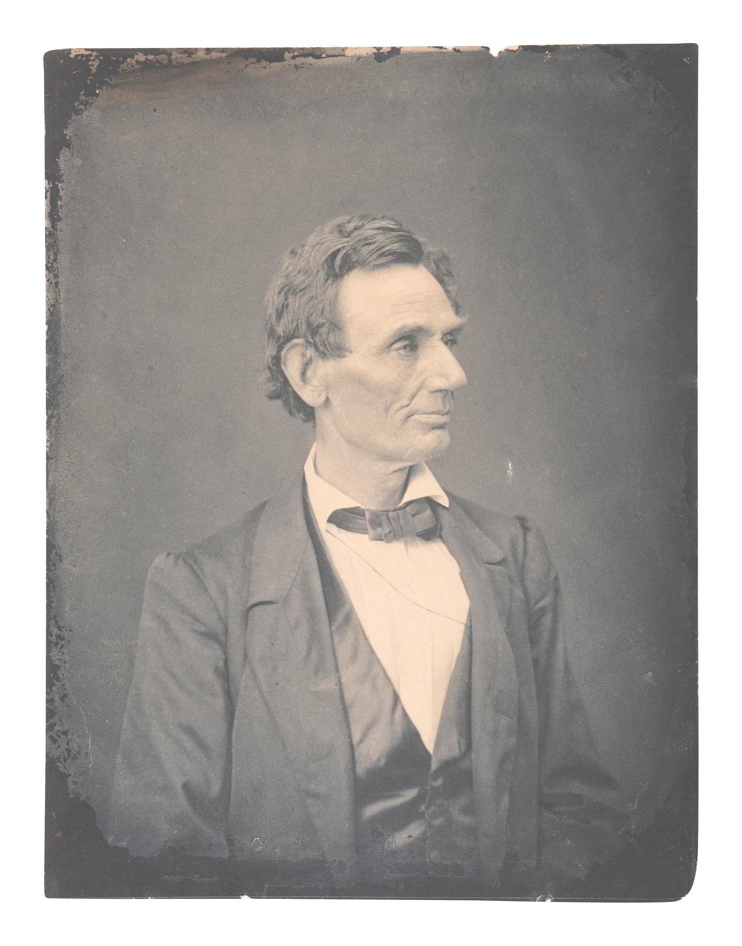 [LINCOLN, Abraham (1809-1865)]. HESLER, Alexander (1823-1895), photographer. Platinum photograph of Abraham Lincoln. George B. Ayres, printer, 1881.