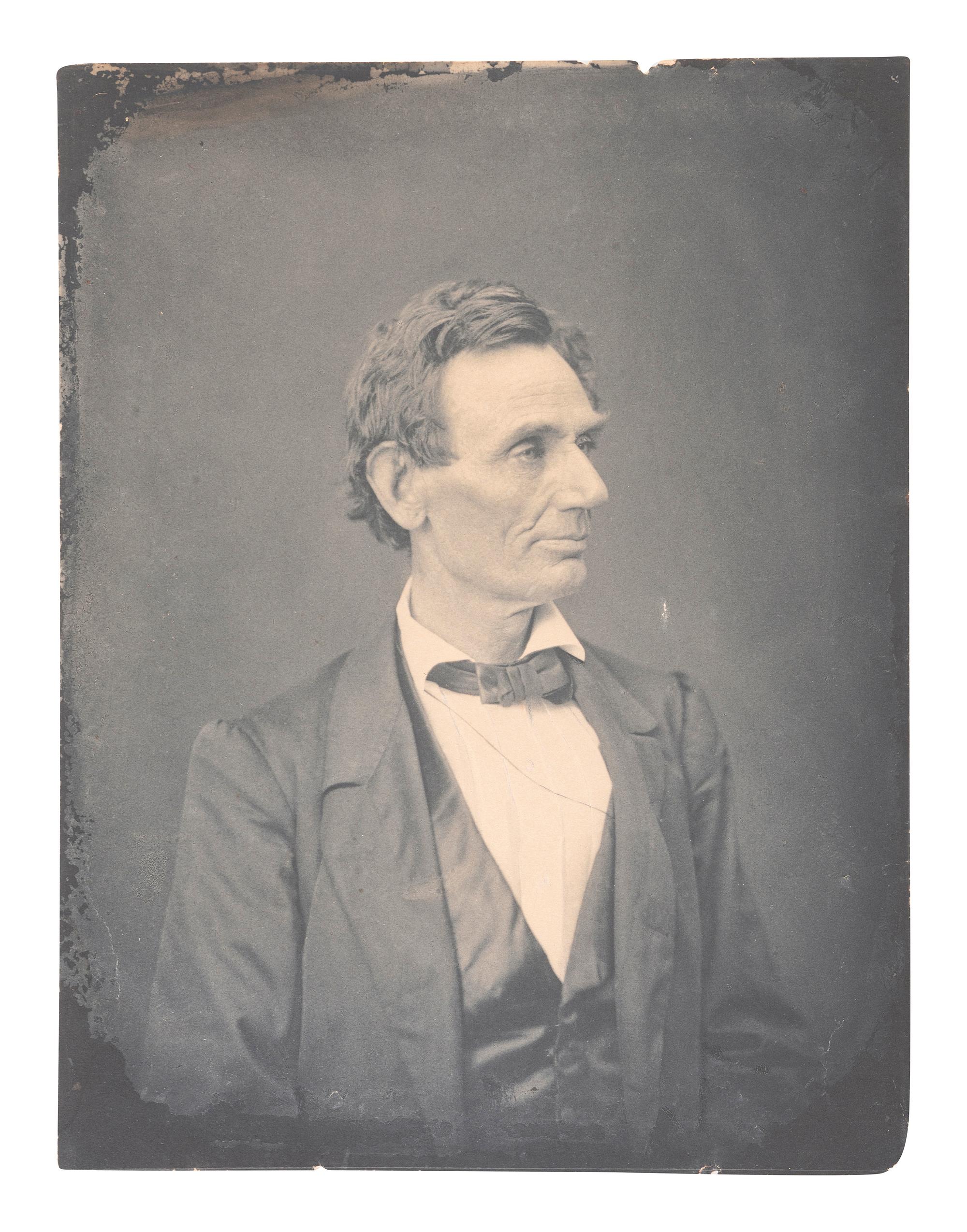 [LINCOLN, Abraham (1809-1865)]. HESLER, Alexander (1823-1895), photographer. Platinum photograph of Abraham Lincoln. George B. Ayres, printer, 1881.