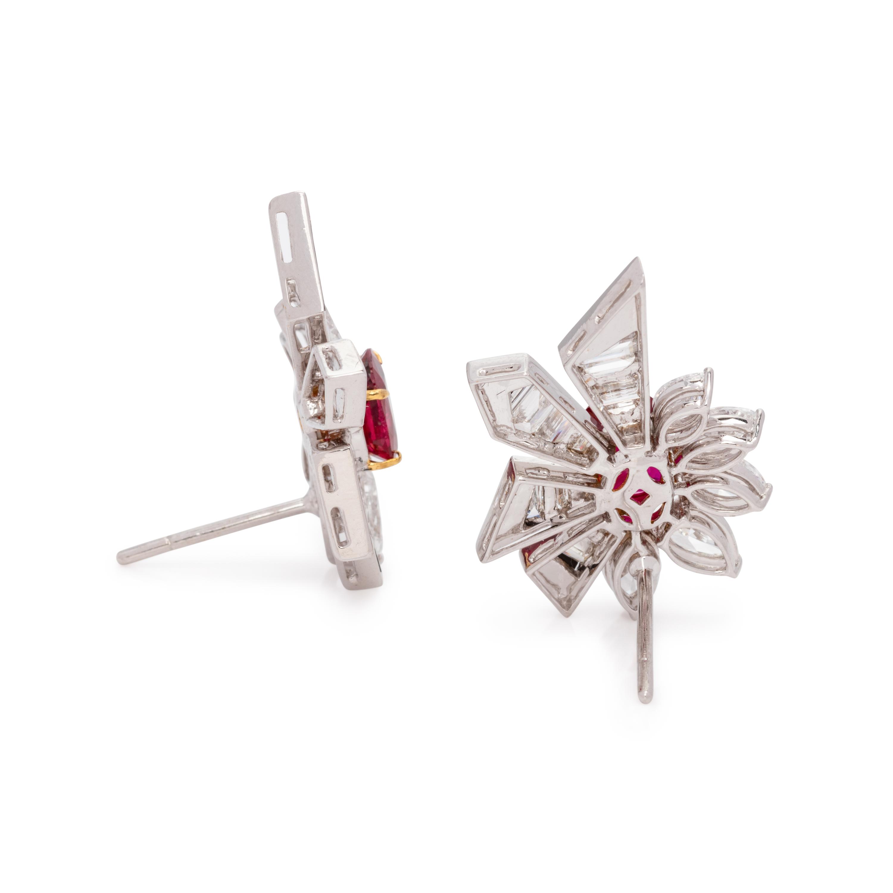 UNHEATED BURMESE RUBY, DIAMOND AND ONYX EARRINGS