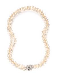 DOUBLE STRAND CULTURED PEARL AND DIAMOND NECKLACE