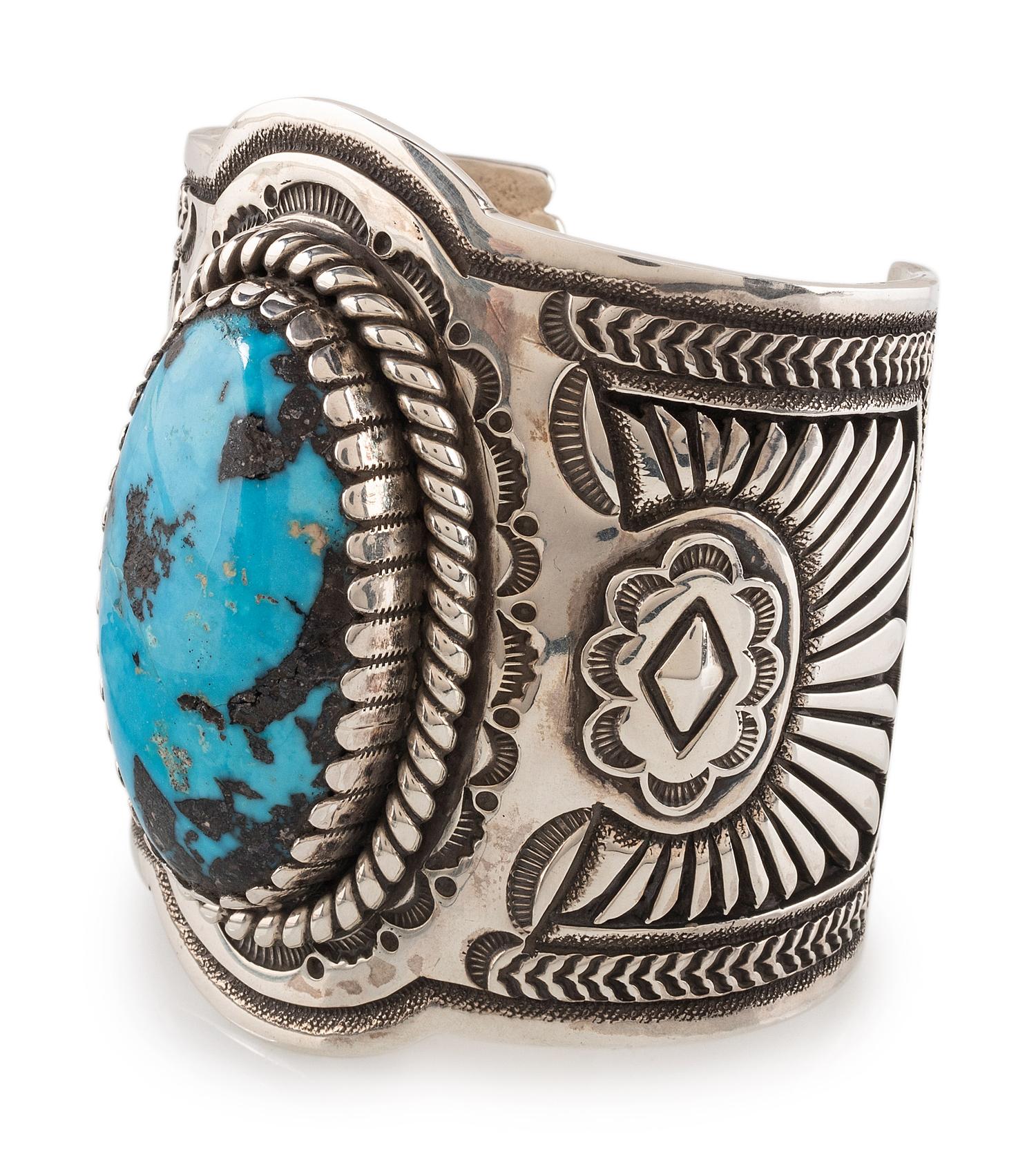 Heavy Sterling Silver and Turquoise Cuff Bracelet