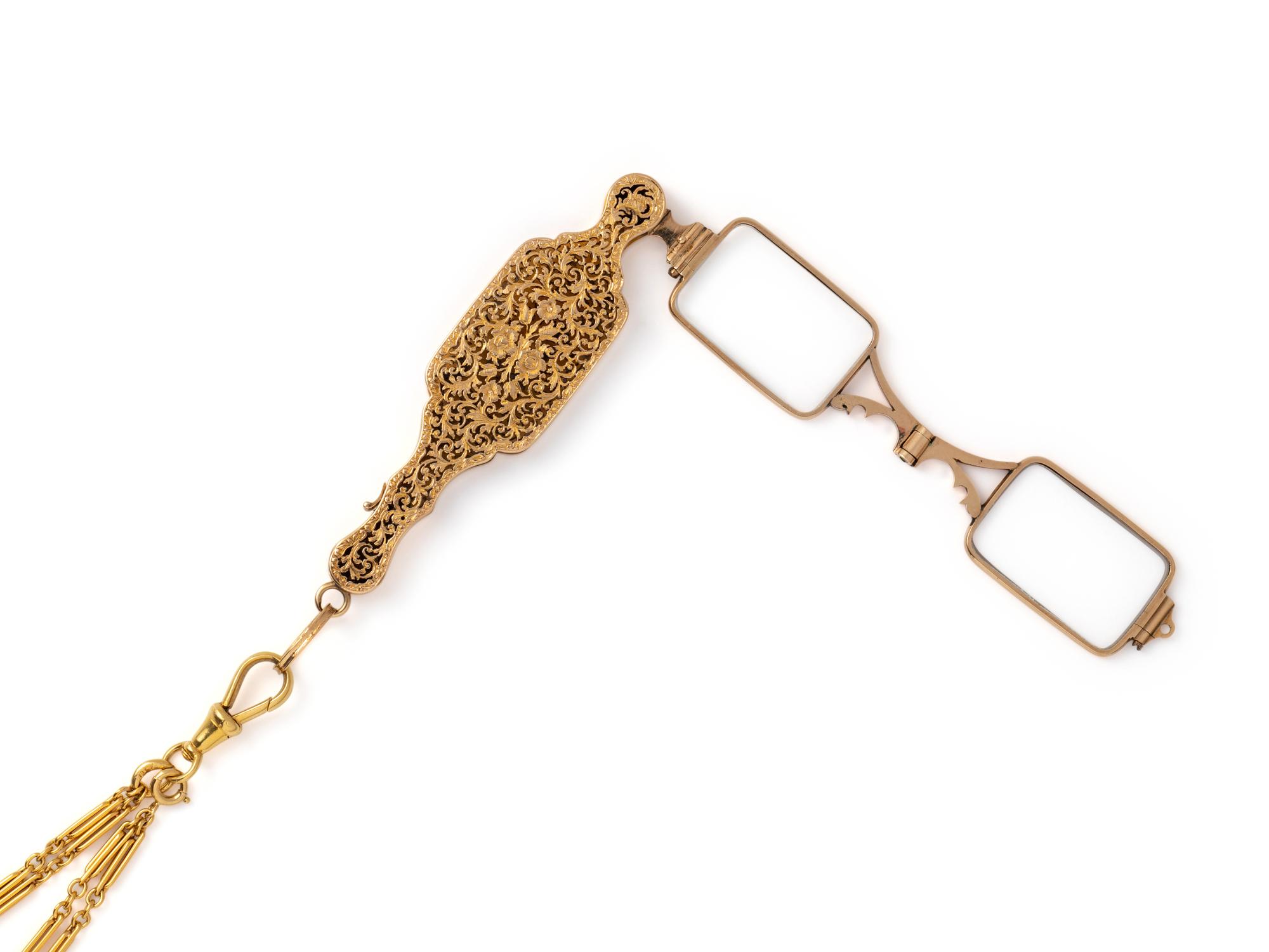 ANTIQUE, YELLOW GOLD LORGNETTE AND LONGCHAIN NECKLACE