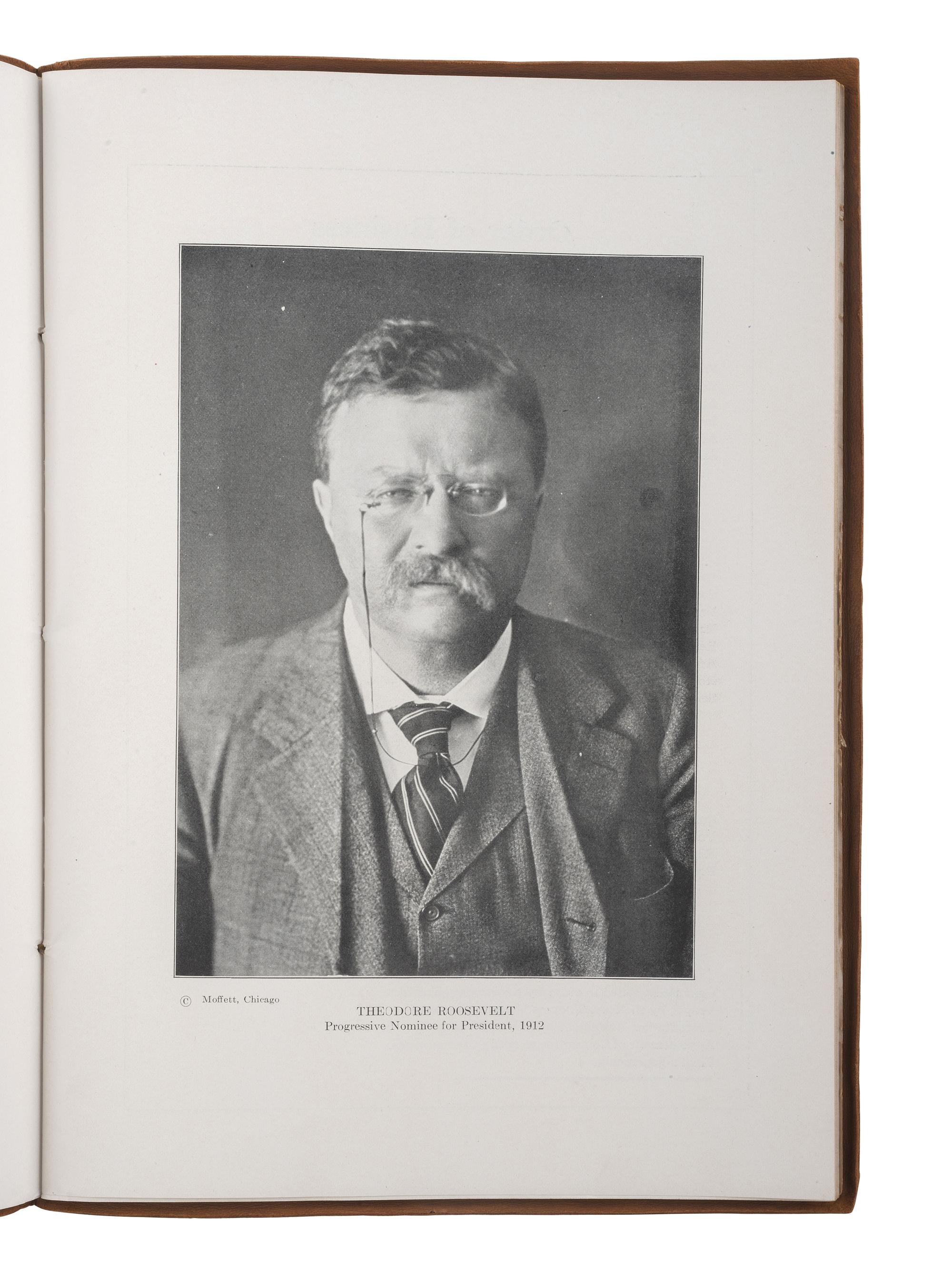 [ROOSEVELT, Theodore (1858-1919)]. A group of 8 items promoting Theodore Roosevelt, incl. campaign buttons and Second Progressive Convention program from Chicago, 1916.
