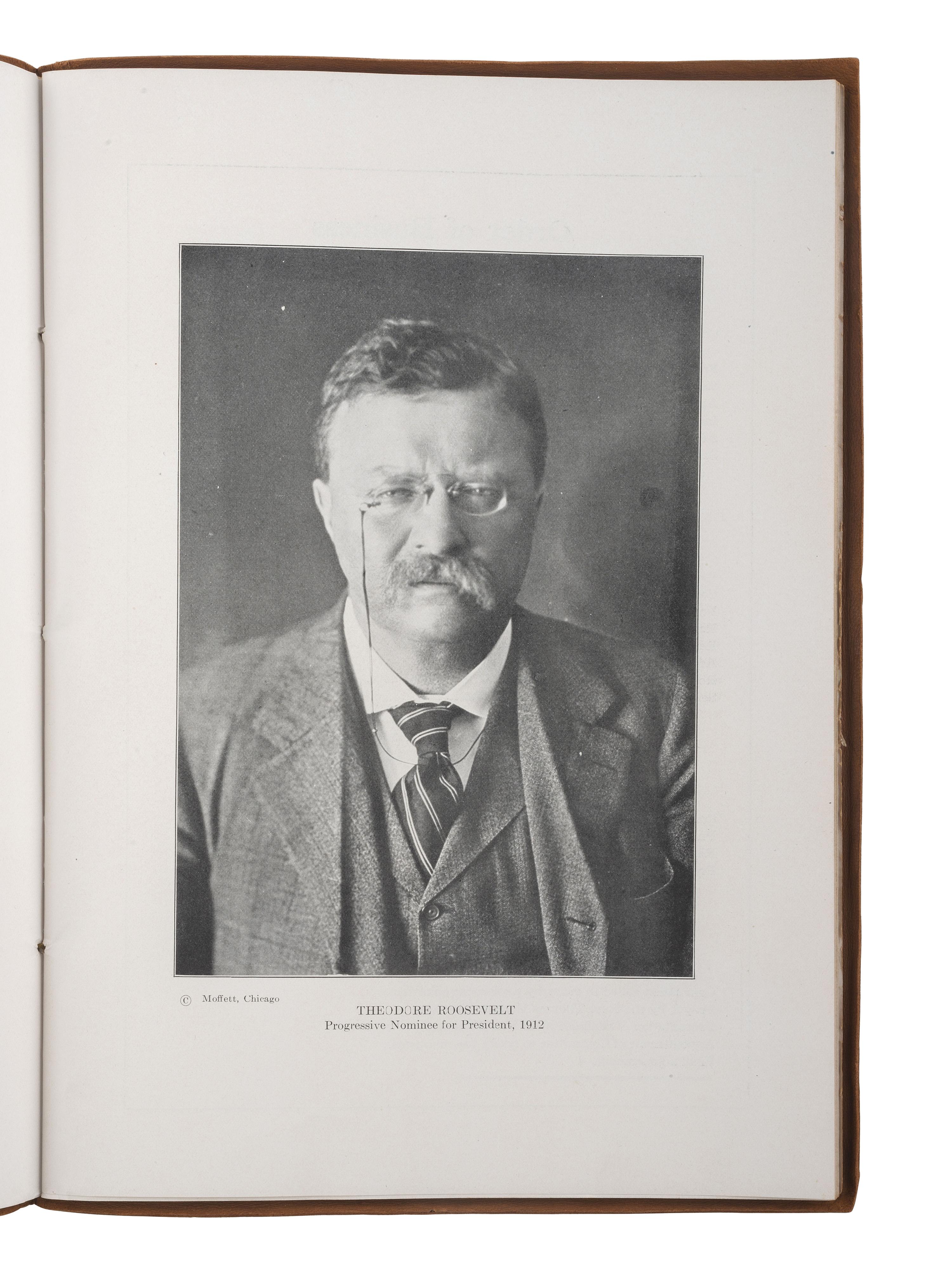 [ROOSEVELT, Theodore (1858-1919)]. A group of 8 items promoting Theodore Roosevelt, incl. campaign buttons and Second Progressive Convention program from Chicago, 1916.